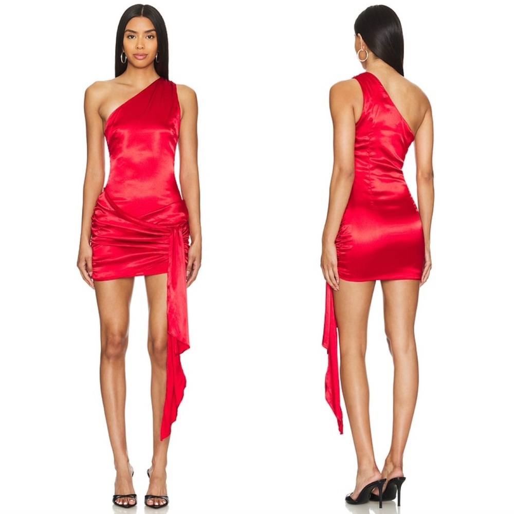 NWT Superdown Revolve Dannika Satin One Shoulder Mini Dress Red